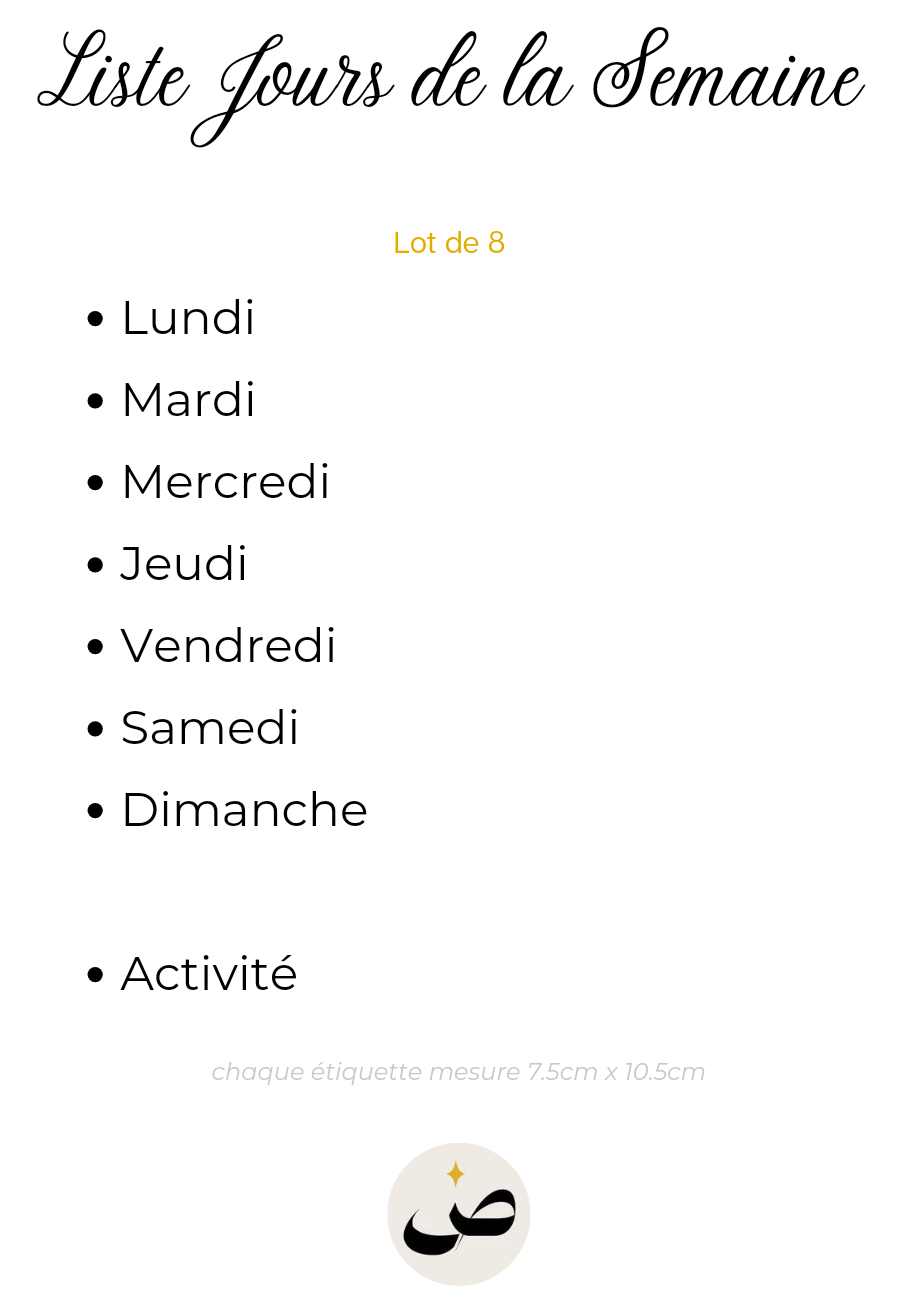 Jours de la semaine (8/10étiquettes)